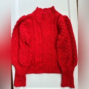 Janie and Jack Girls Vibrant Red Turtleneck Cable Knit Sweater, Size 6
